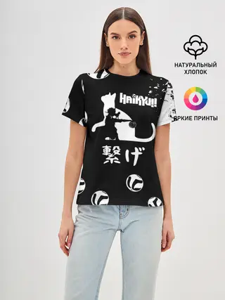 Женская базовая футболка / Старшая Некома коты Haikyuu!!