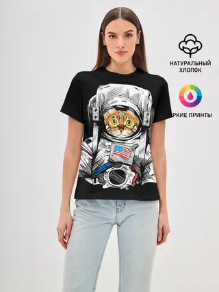 Женская базовая футболка / Кот Космонавт