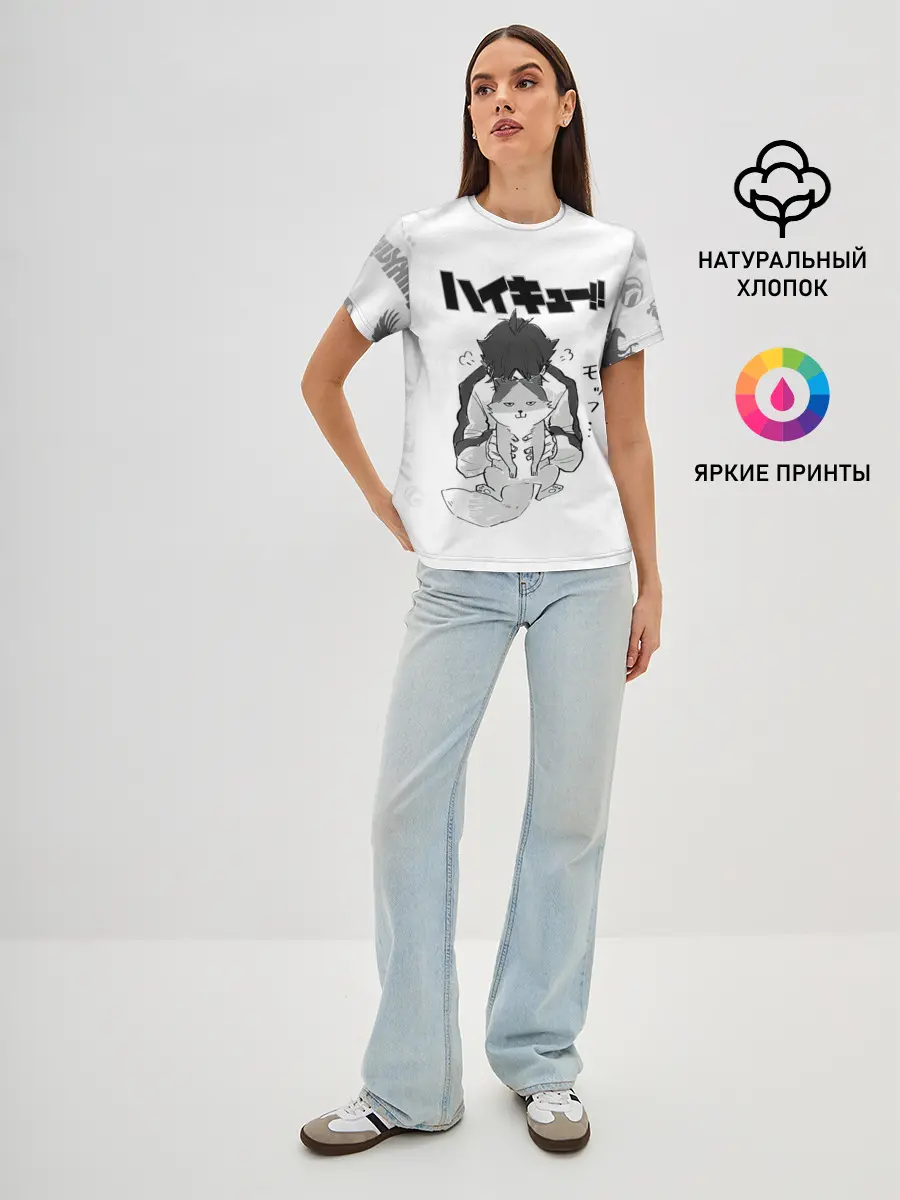 Женская базовая футболка / Haikyu!! Кошка Некома