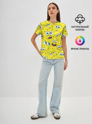 Женская базовая футболка / Губка Боб / SpongeBob pattern