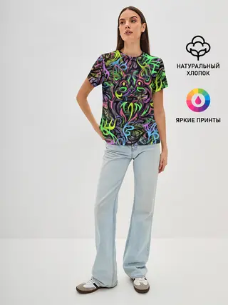 Женская базовая футболка / Абстрактный кот