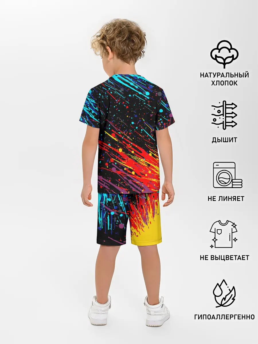 Детская пижама с шортами / Cyberpunk 2077 Цветные брызги.