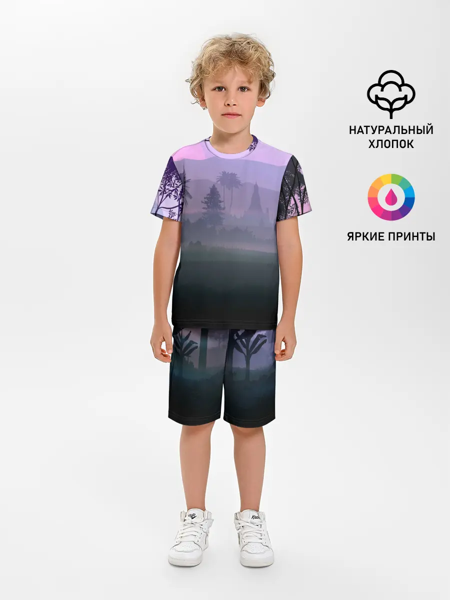 Детская пижама с шортами / forest at sunset