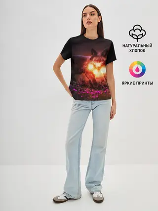 Женская базовая футболка / Лисица с фонариками