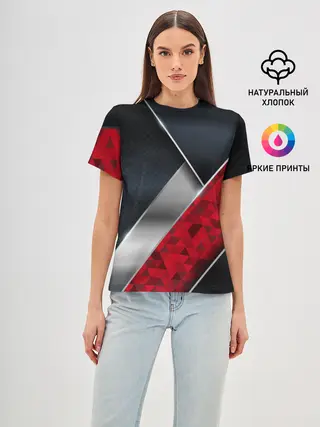 Женская базовая футболка / 3D BLACK AND RED METAL