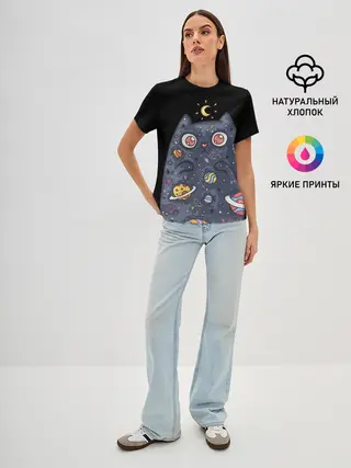Женская базовая футболка / КОСМИЧЕСКИЙ КОТ