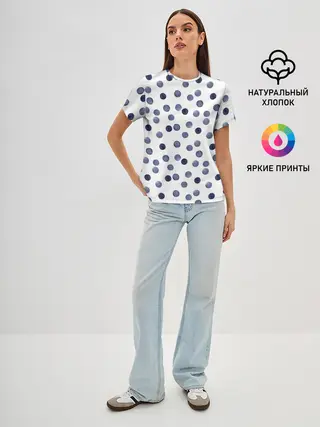 Женская базовая футболка / Акварельный синий горох