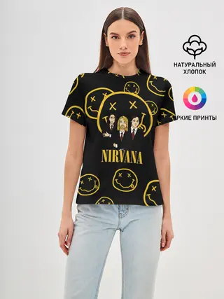 Женская базовая футболка / Арт на группу Nirvana