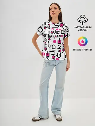 Женская базовая футболка / ИГРА В КАЛЬМАРА УЗОР И ПАТТЕРН ЛОГО