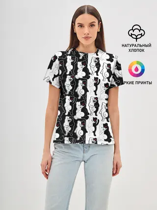 Женская базовая футболка / MONOKUMA / МОНОКУМА ПАТТЕРН