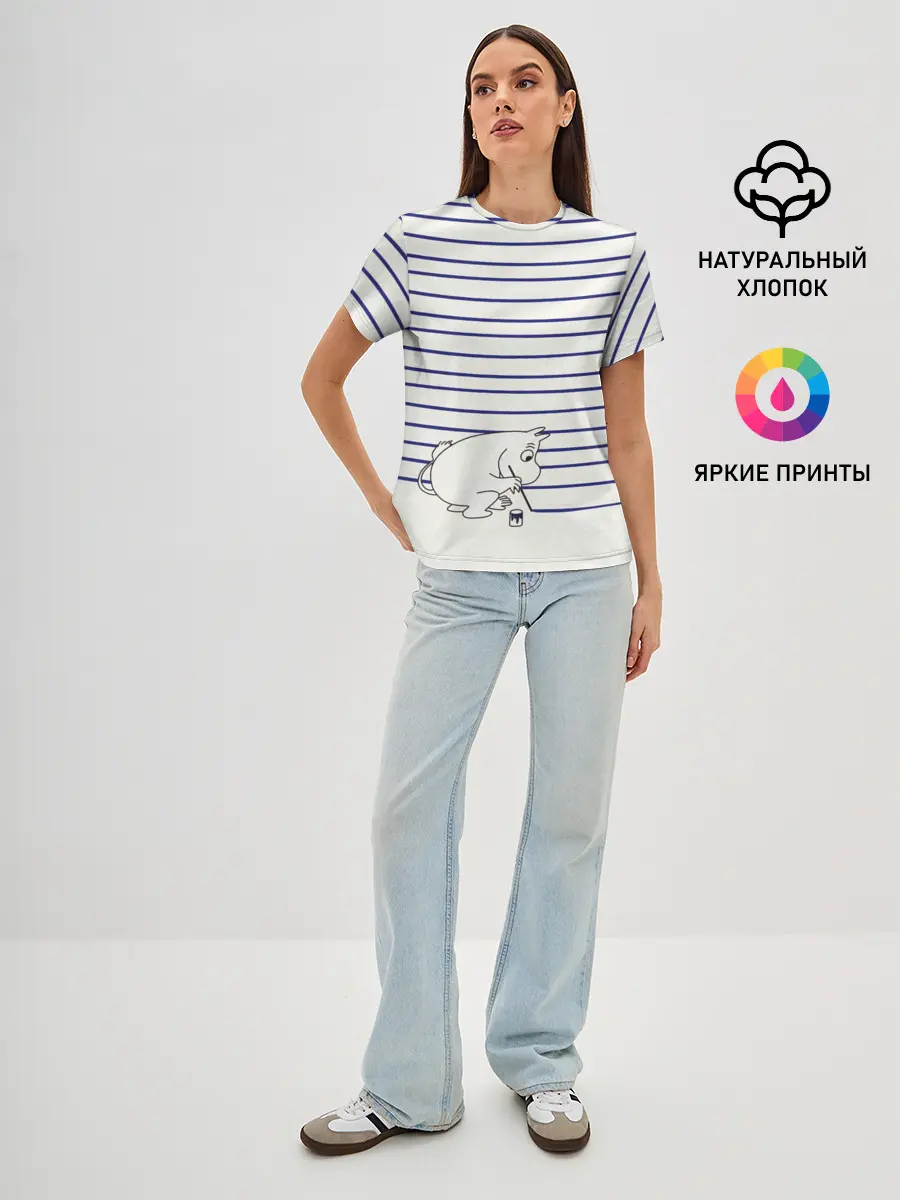 Женская базовая футболка / Муми-тролль рисует полосы