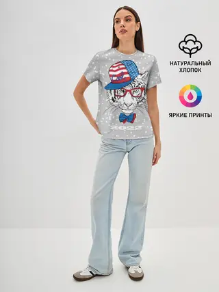Женская базовая футболка / Крутой белый тигр