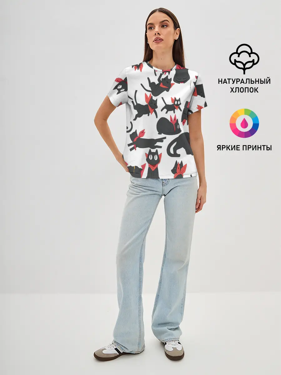 Женская базовая футболка / Черный котик