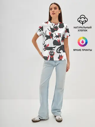 Женская базовая футболка / Черный котик