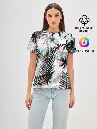 Женская базовая футболка / ПАЛЬМЫ | TROPICAL GLITCH