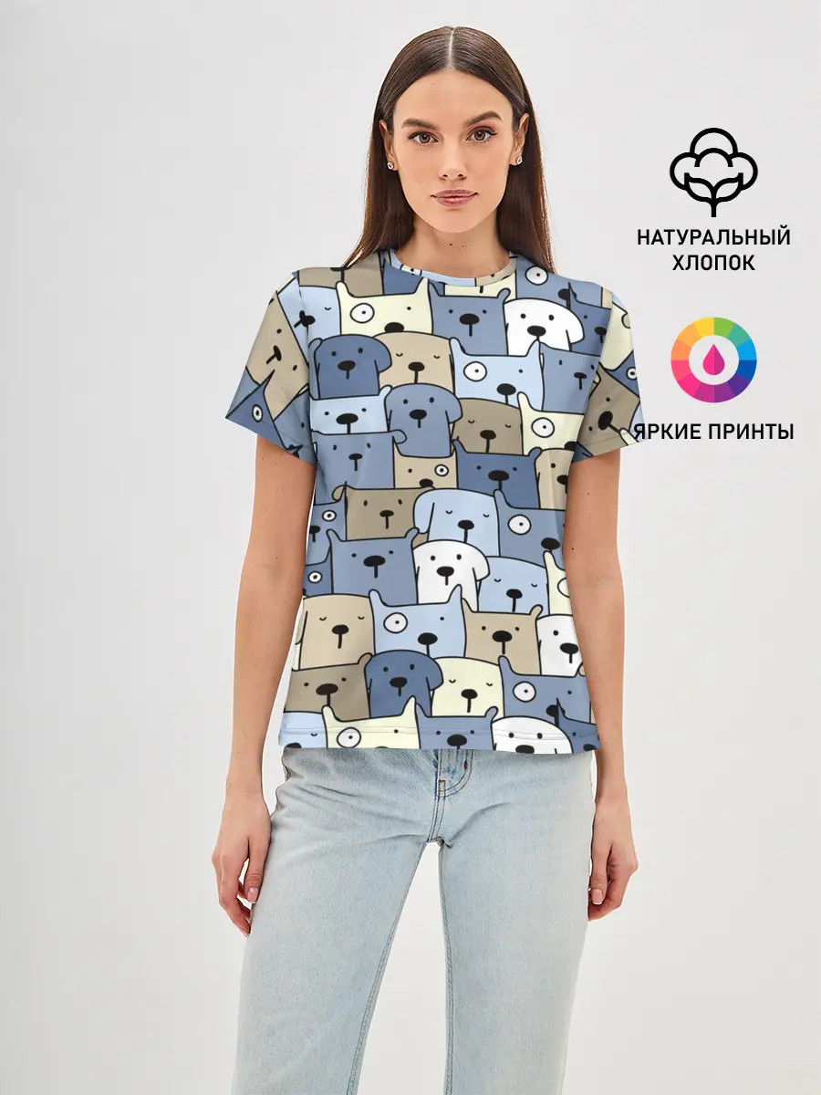Женская базовая футболка / Собачки рисунок паттерном