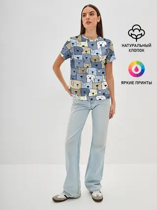Женская базовая футболка / Собачки рисунок паттерном