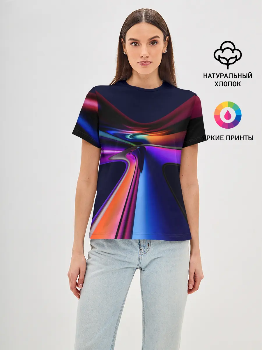 Женская базовая футболка / Красочные светящиеся линии