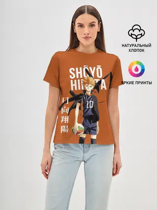 Женская базовая футболка / Шоё Хината иероглифы Haikyuu!!