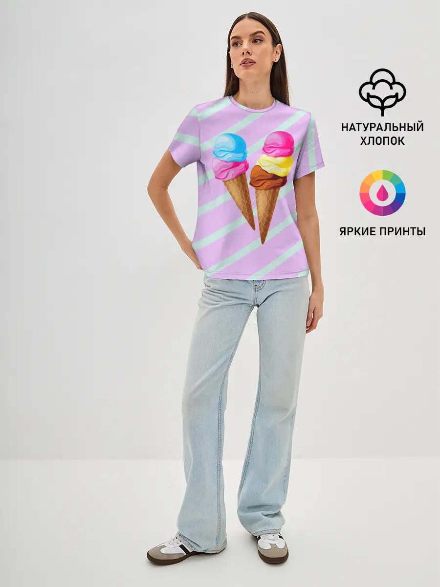 Женская базовая футболка / Мороженое графический фон