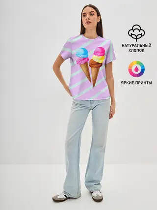 Женская базовая футболка / Мороженое графический фон