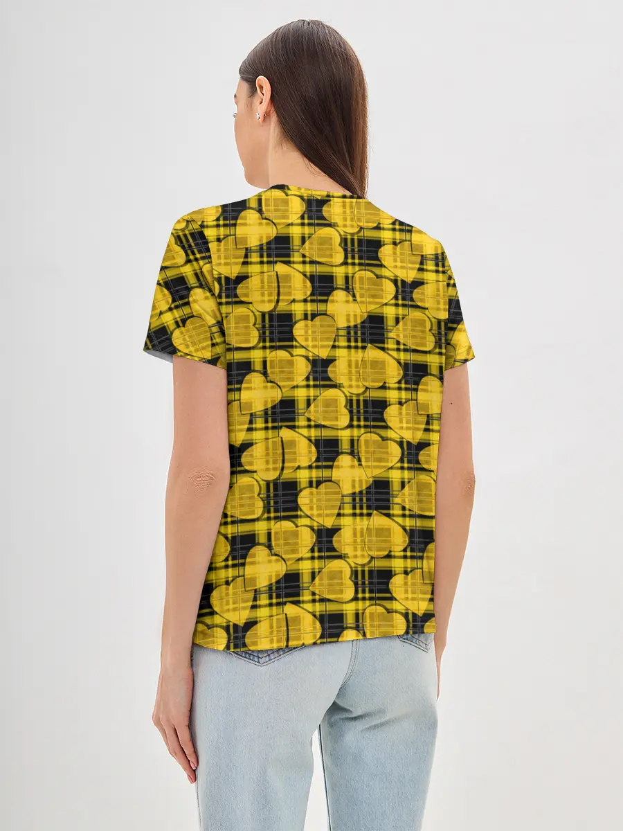 Женская базовая футболка / Желто-черный модный узор