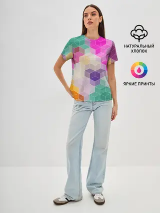 Женская базовая футболка / Абстрактный разноцветный узор