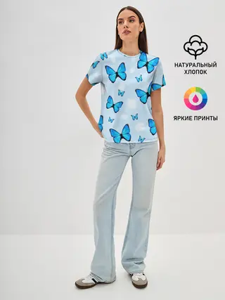 Женская базовая футболка / Бабочки с Облаками