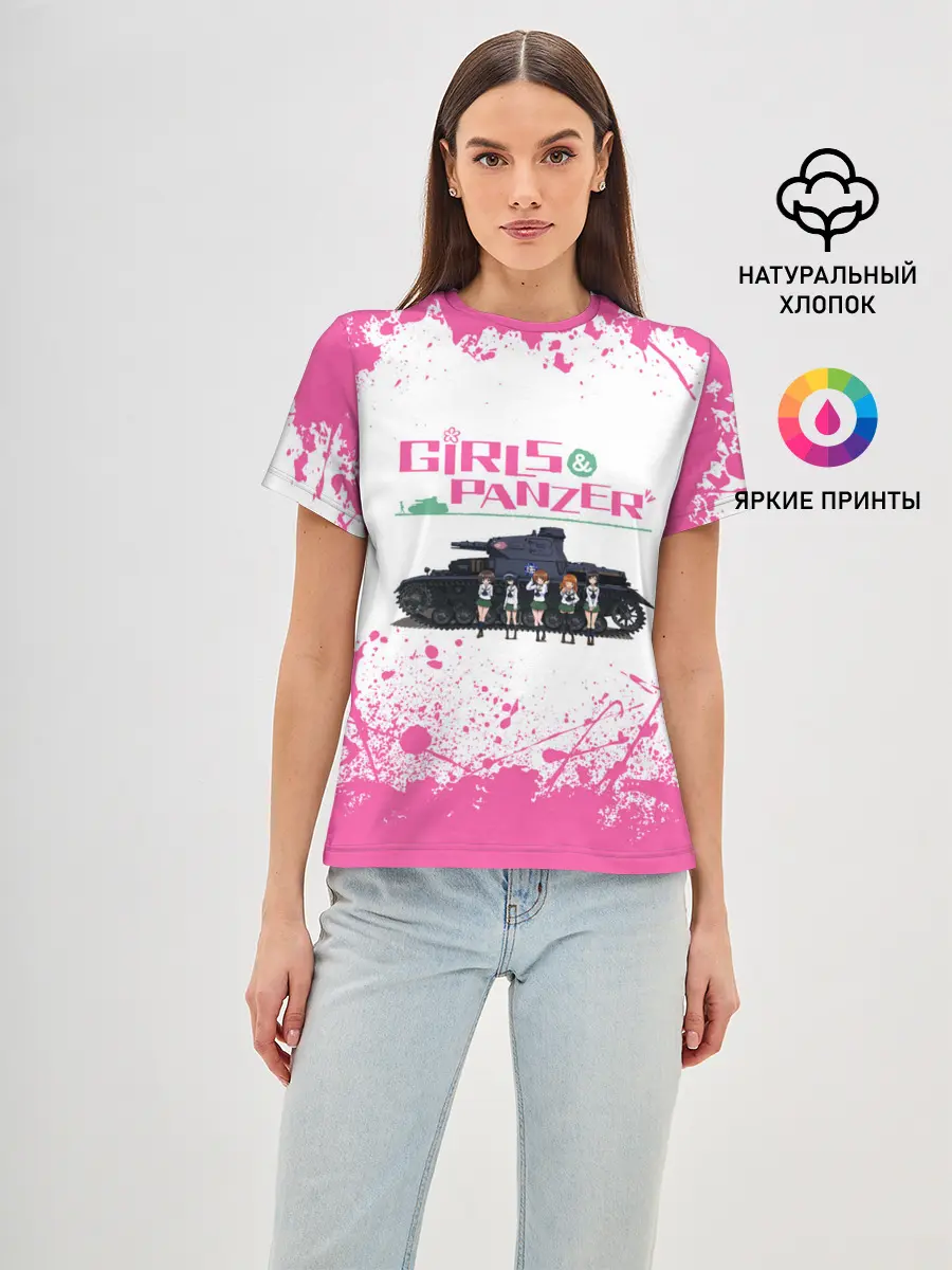 Женская базовая футболка / Девушки и танки | Pink