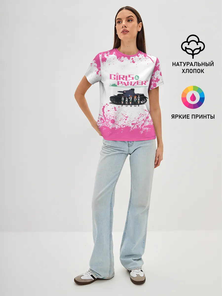 Женская базовая футболка / Девушки и танки | Pink