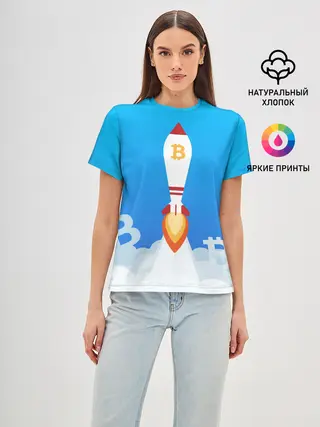 Женская базовая футболка / БИТКОИН В КОСМОС