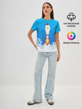 Женская базовая футболка / БИТКОИН В КОСМОС