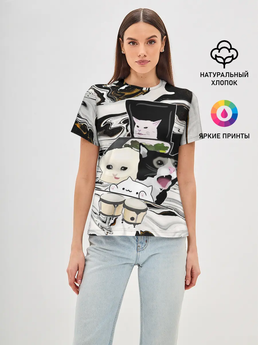 Женская базовая футболка / woman yelling at cat