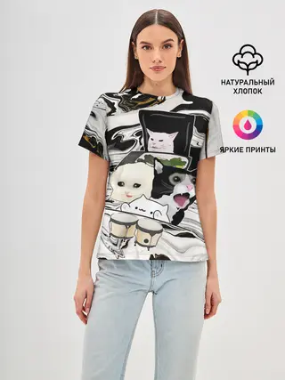 Женская базовая футболка / woman yelling at cat