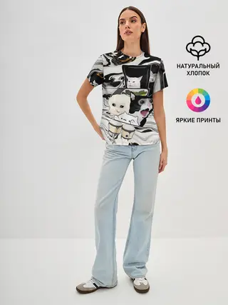 Женская базовая футболка / woman yelling at cat