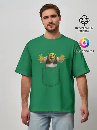 Мужская футболка оверсайз / Шрек рычит из кармана