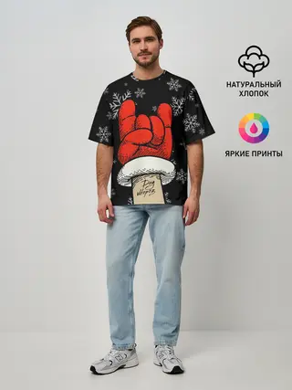 Мужская футболка оверсайз / Рок Дед Мороз