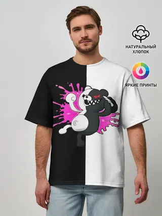 Мужская футболка оверсайз / monokuma розовая жвачка