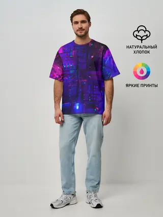 Мужская футболка оверсайз / NEON CUBES