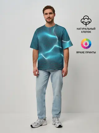 Мужская футболка оверсайз / Neon lines