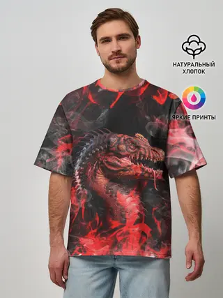 Мужская футболка оверсайз / Опасный Динозавр | Red Dino