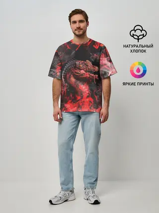 Мужская футболка оверсайз / Опасный Динозавр | Red Dino