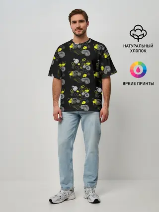 Мужская футболка оверсайз / неоновая абстракция