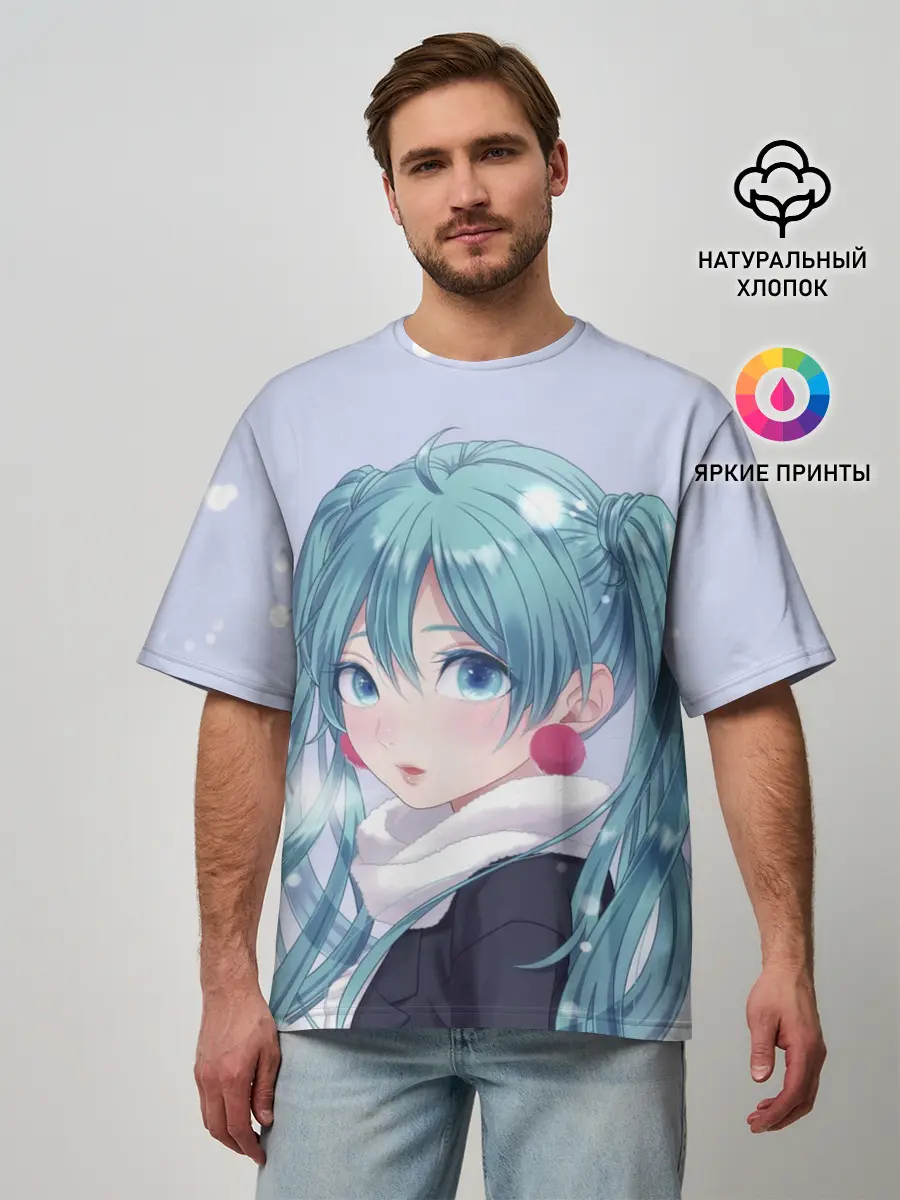 Мужская футболка оверсайз / Hatsune Miku. Winter