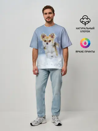 Мужская футболка оверсайз / Чихуахуа в снегу