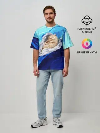 Мужская футболка оверсайз / Котик Ангелочек