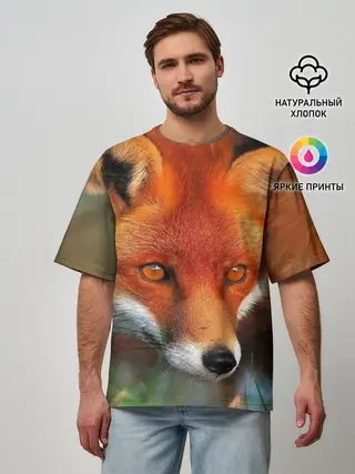 Мужская футболка оверсайз / Лисица охотница