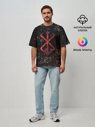 Мужская футболка оверсайз / BERSERK LOGO GRUNGE RED