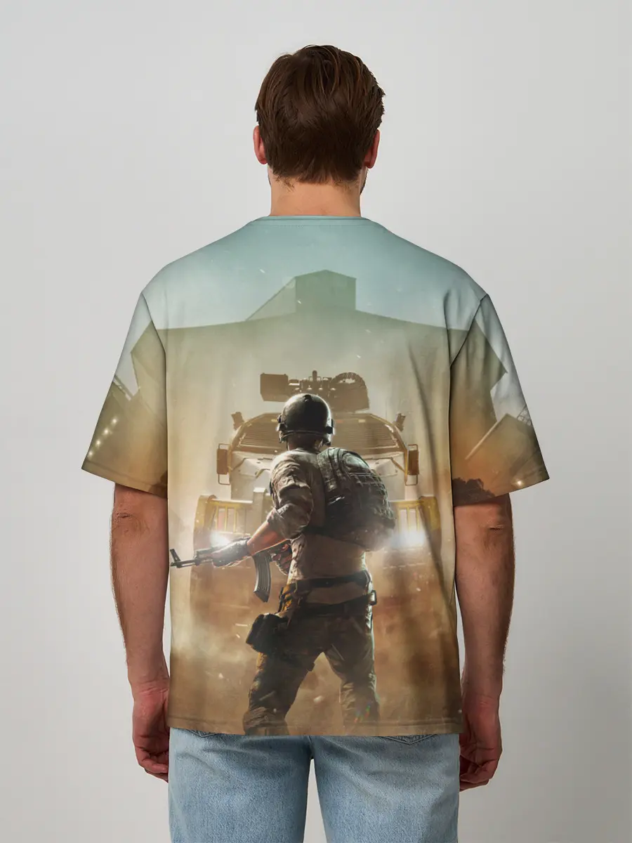Мужская футболка оверсайз / PUBG СОЛДАТ В ШЛЕМЕ | ПАБГ