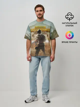 Мужская футболка оверсайз / PUBG СОЛДАТ В ШЛЕМЕ | ПАБГ